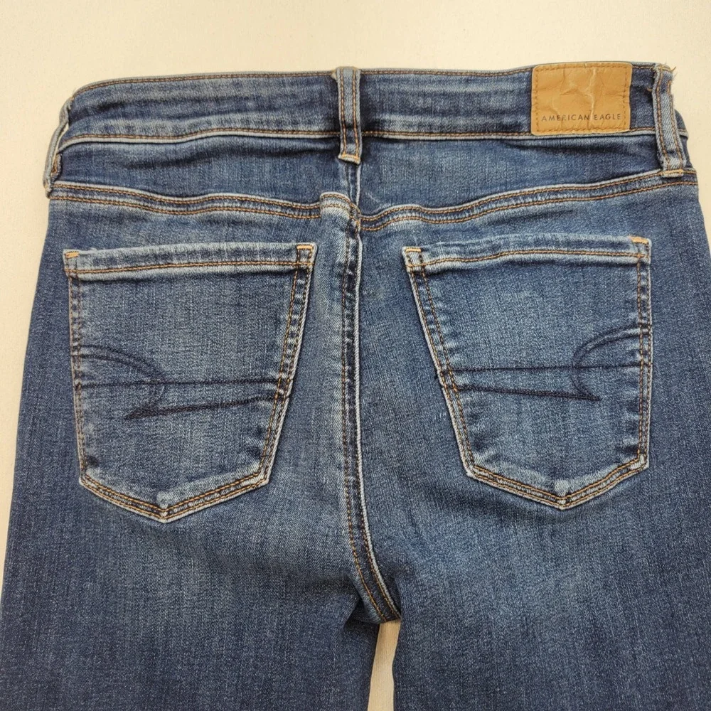 American Eagle‎ Flare Jeans Womens 0 Blue Low Rise Stretch Dark Wash Denim